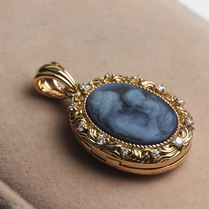 Joyería de camafeo vintage personalizada, colgante de plata de ley para mujer, colgantes de <span class=keywords><strong>jadestone</strong></span> grabados chapados en oro de 18 quilates con moissanita - Product Image 3