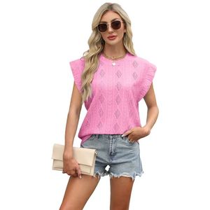 Camiseta Holgada de Manga Corta para Mujer, Primavera-Verano, Diseño Jacquard, Estilo Casual, Color Liso - Product Image 4
