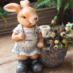 Pots de fleurs en résine pour animaux du jour de Pâques fabriqués à la main Statues de lapin personnalisées pour la décoration de jardin Artisanat en résine unique - Product Image 4