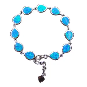 Pulsera de ópalo azul sintético para mujer, Plata de Ley 925, joyería de ópalo mexicano