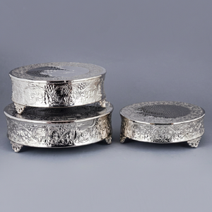Luxurious Nickel Plated Metal 3 Piece Handmade <b>Cake</b> Serving Plate Stand Eco-Friendly Non-Stick Heat Resistant Oven Safe - Product Image 1
