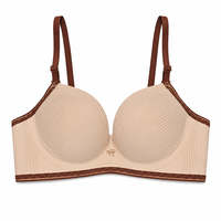 Nouveau Soutien-gorge Push-up Côtelé Effet Coquille Saint-Jacques 2026 Sans Armature avec Bordure Contrastante en Points Diamant et Nœud, Bretelles Larges Ajustables pour Usage Quotidien