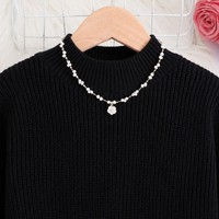 Robe Pull Fille Personnalisée OEM & ODM, Tricot Côtelé Manches Longues Col Montant, Style Minimaliste Hiver Noël, Vêtements Tricotés Enfants en Viscose