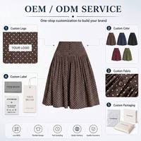 Vestido Midi Negro Vintage de Gasa para Mujer, Cintura Alta, Plisado, Transpirable, con Detalles de Botones y Lunares Blancos, ODM