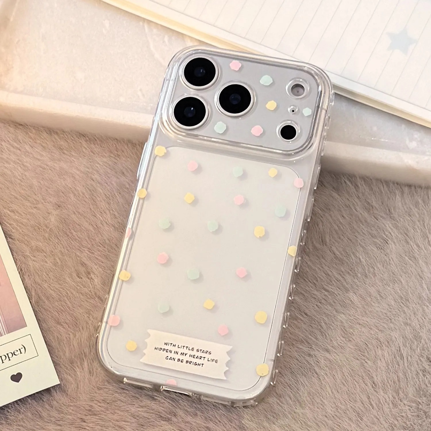 Label with colorful polka dots