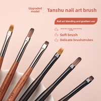 Pinceau à gel UV en bois de santal japonais élastique à long manche pour nail art, stylo applicateur de base coat, ensemble de pinceaux pour dégradé et mélange de motifs