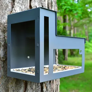 JH-Mech Tree Mounted Modern Birdhouse With Feeding Tray And Heavy Duty Bird Feeders For Outdoors Hanging