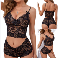 Conjunto de Lencería Sexy para Mujer con Tirantes Ajustables, Encaje Floral, Copa XL, Bralette Triangular y Ropa Interior Fina de Color Sólido