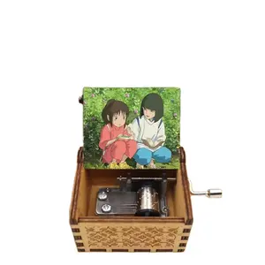 Custom Wooden Engraved Vintage Hand Crank Unique Colorful Anastasia Wooden Musical Box