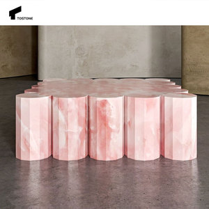 Tostone phổ biến tùy chỉnh đồ nội thất màu Hồng Onyx Vòng đá cẩm thạch tự nhiên bên bảng cho phòng khách tối giản trang trí nội thất nhà - Product Image 4