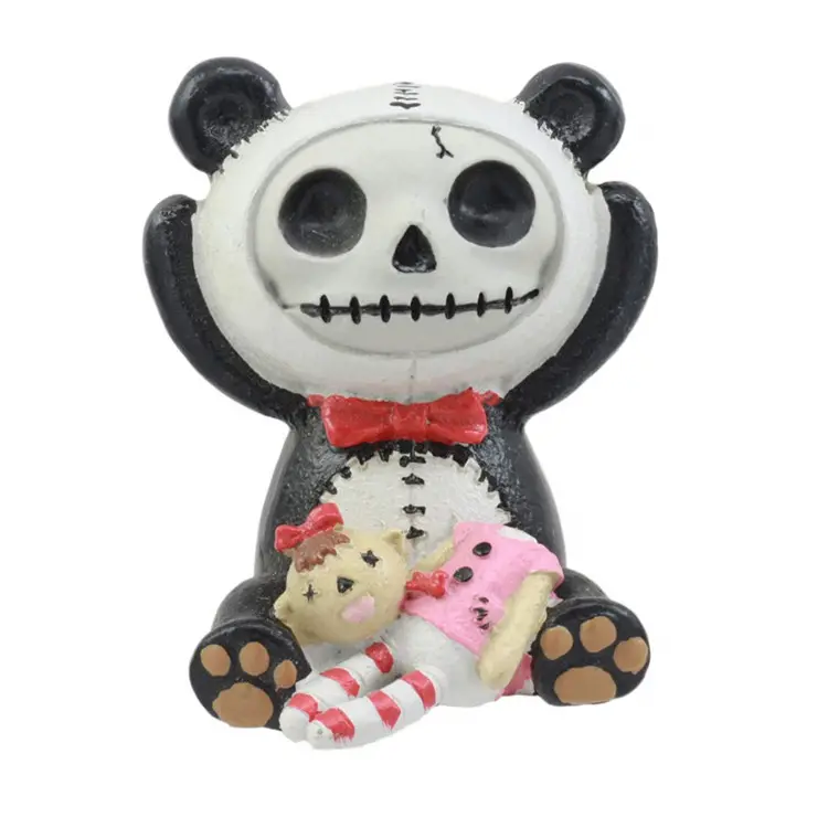 Patung Manga Polyresin/Resin, Patung Kecil Tulang Panda Berbulu 2.5 Inci Tinggi Menggemaskan Voodoo Tengkorak Berkostum Monster Furrybones