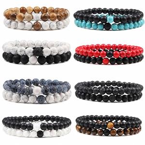 Bracelet en pierre naturelle avec perles de verre colorées, équilibreur d'énergie, logo gravé au laser exclusif, gravure personnalisée - Product Image 1