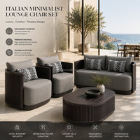 Ensemble de canapés d'extérieur en aluminium gris foncé de luxe moderne, table basse ovale cannelée, fauteuils cylindriques confortables pour cour et patio
