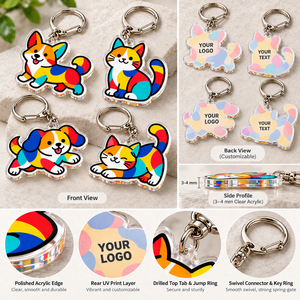 Porte-clés personnalisés en acrylique transparent avec blocs de couleur, motifs animaux, impression UV double face, breloques chat et chien, OEM ODM - Product Image 2