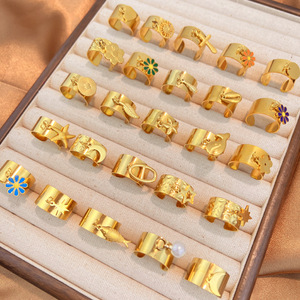 18K Vergoldeter Edelstahl-Schmuck in Verschiedenen Stilen, Geometrischer Blumen-Anhänger <span class=keywords><strong>Ring</strong></span>, Hochzeitsgeschenk für Frauen und Männer - Product Image 1