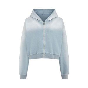 Gradient Zip Hooded Woman <b>Sweatshirt</b> <b>Long</b> Sleeves Autumn Streetwear Custom Logo Acid Wash 3D Embroidery Wholesale <b>Lady</b> Clothing - Product Image 1