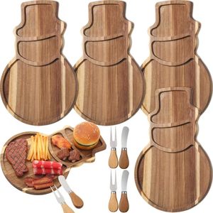 Snowman Shaped <b>Cheese</b> Board <b>Set</b> Wooden Serving Tray With <b>Knives</b> For Party Appetizers And Snacks Display - Product Image 1