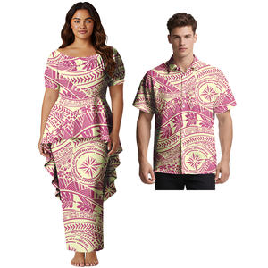 Chemise Aloha pour homme de haute qualité avec motif tribal personnalisé, robes polynésiennes haut de gamme pour femme, chemise samoane Puletasi, ensemble 2 pièces, costume de couple - Product Image 3