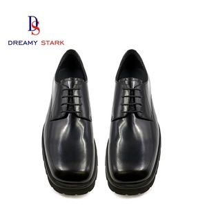 Chaussures de mariage originales de marque, nouvelle collection automne-hiver, forme carrée, en cuir véritable noir, logo personnalisé, à lacets, confortables - Product Image 2