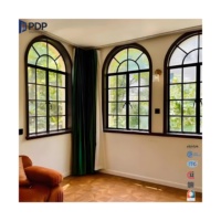 Fenêtre à battant extérieur en acier avec grille décorative teintée en verre trempé de style français à cadre étroit moderne PDP