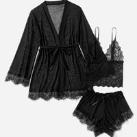 B1019 Vente en gros Ensemble de robe nuisette sexy pour femme avec décolleté plongeant en V, dentelle et maille transparente, bretelles spaghetti, vêtements de nuit et de détente