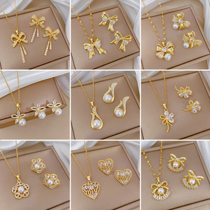 Conjunto de joyería hueco mariposa copo de nieve mujer collar pendientes circón cristal Acero inoxidable lujo borla serpiente colgante oro