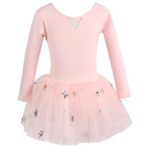 Justaucorps de ballet sans dos pour filles, motif en maille étoilée, strass DLY, manches longues, tenue de danse de ballerine, tutu, tenues de danse pour enfants - Product Image 4