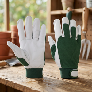 Guantes de Trabajo de Cuero PU Antideslizantes JNA GROUP, Blancos y Verdes, con Puño Elástico, Uso General, 11 oz, 10 Pulgadas, Absorben la Humedad - Product Image 3