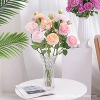 Vente en gros mini bouquet de roses pivoines artificielles à 3 branches fleur en tissu avec plastique de soie pour la décoration intérieure de mariage pour la Saint-Valentin