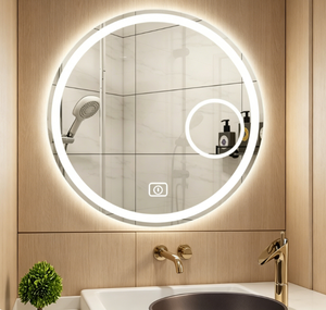 Round LED Bathroom <b>Mirror</b> Anti Fog Wall Mounted Smart <b>Makeup</b> <b>Mirror</b> 3 Color Dimmable Touch Screen for Hotel Home - Product Image 1