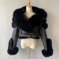 Jxwatcher Pelzjacke mit Gürtel Winter Luxus Großer Echter Fuchspelz mit Kapuze Großhandel Echtes Schafsfell Dicker Ledermantel Damen