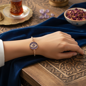 Pulsera de plata de ley con diseño de ojo de amatista para mujer, joyería hecha a mano, diseño turco - Product Image 3