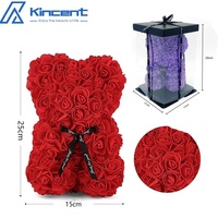 Vente en Gros de Petites Fleurs Ours Artificielles de 25cm, Ours Rose PE, Cadeaux de Saint Valentin, Anniversaire et Noël avec Boîte Cadeau