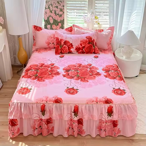 3pcs Printed Comforter Set Soft Washed Cotton Eco-Friendly <b>Bed</b> Skirt Wedding Full Twin Queen King Size <b>Bed</b> Sheet Mattress <b>Cover</b> - Product Image 2