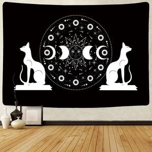 Mid Century Gothic Black Cat Polyester Print Hexerei Schwarz Weiß <span class=keywords><strong>Tarot</strong></span> Card Tapisserie Wandbehang für Schlafzimmer - Product Image 3