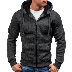 Sweat-shirt à capuche zippé pour homme, coupe ajustée, couleur unie, en coton French Terry, décontracté, pour l'automne, avec poche avant - Product Image 1