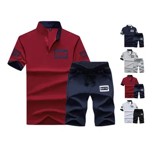 Yaz özel tasarımcı Logo giyim erkek düz Polo 2 parça kısa Set Golf spor Polo ve şort setleri