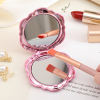 Miroir de maquillage compact et pliable en plastique en forme de rose, double face, personnalisable, pour la vente en gros