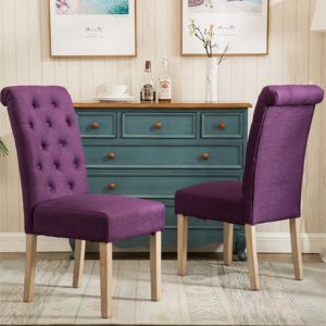 Ensemble de 2 chaises de salle à manger Db Habit Tufted Parsons en cuir violet avec pieds en bois massif pour salons et meubles de maison - Product Image 3