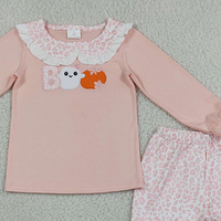 Ensembles d'Halloween pour bébés filles : Haut brodé citrouille fantôme BOO et pantalon patte d'éléphant imprimé léopard – Vente en gros