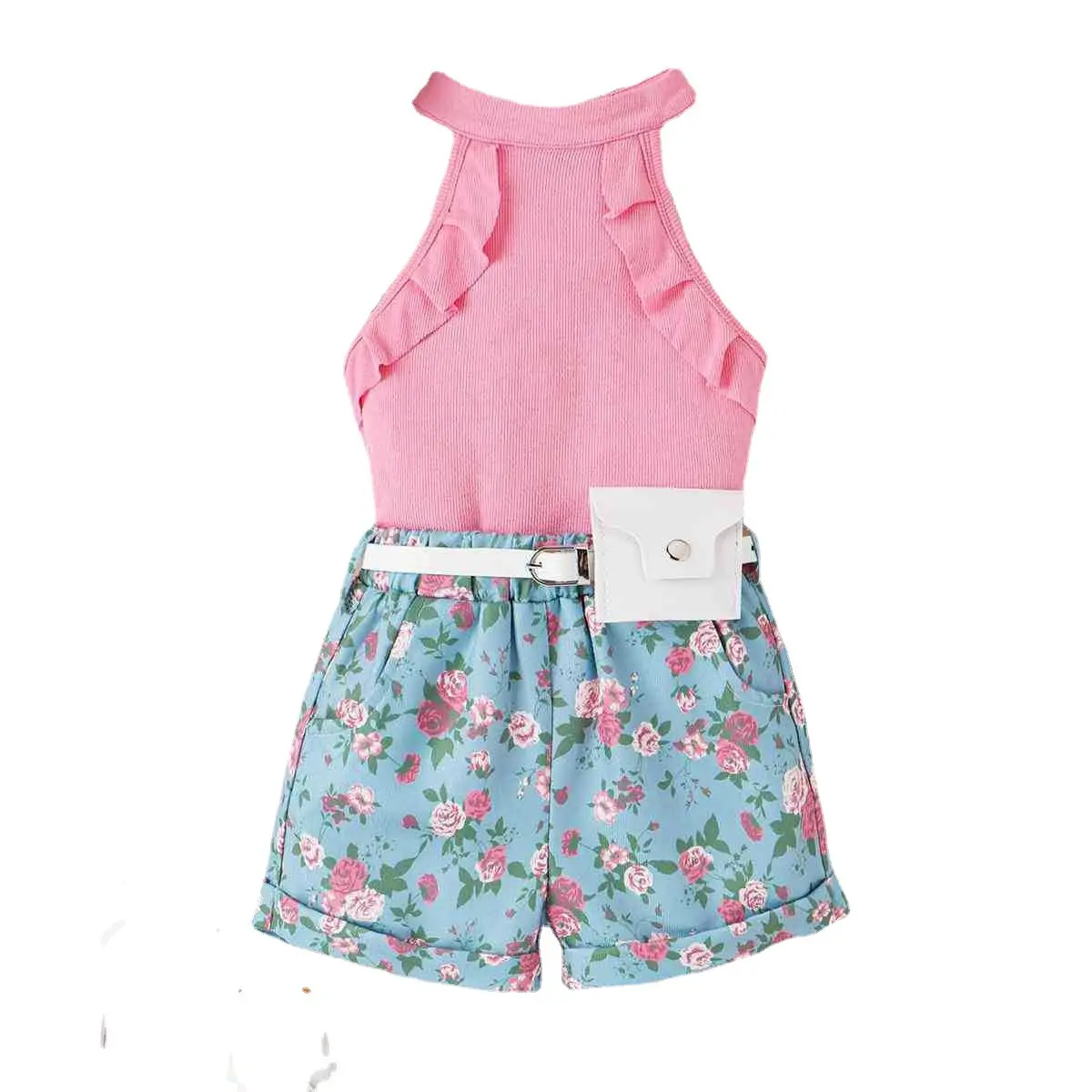 Kids Clothing Pink Tops Floral Shorts 2023 OEM Wholesale Custom Cotton Boutique Girls Children Clothes Set