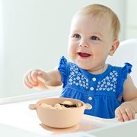 Nouvel ensemble d'alimentation pour bébé en silicone de qualité alimentaire, sans BPA, avec bol à ventouse, assiette compartimentée, bavoir, cuillère, fourchette et tasse