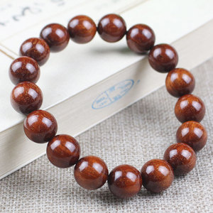 Bracelet en bois de santal sanguin 12mm 17 perles, ancien matériau, perles bouddhistes étoile dorée, style chinois, bijoux unisexe - Product Image 3