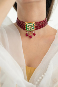 Collar de Gargantilla con Cuentas Rojas Kundan Hecho a Mano de Lujo, Joyería Tradicional India para Novias, Collar de Moda Étnica - Product Image 4