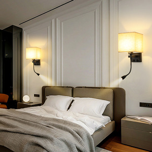 Hiện đại USB + on off keys Đèn tường cho phòng ngủ <span class=keywords><strong>LED</strong></span> cạnh giường ngủ đọc sách Đèn tường E27 cho khách sạn đơn giản phòng ngủ vòng vải Bìa - Product Image 4