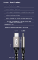 Cable USB-C a USB-C de 240W PD 3.1 con Chip E-Marker, Carga Rápida, Trenzado de Nailon, para MacBook, Samsung, Laptop, iPhone