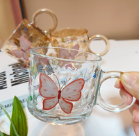 Mug en verre à double paroi anti-fuite sans BPA avec logo personnalisé, motif papillon féerique, design nœud papillon mignon pour le petit-déjeuner des enfants