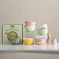 Ensemble bol à matcha et support pour chasen en céramique, base pour fouet à thé, accessoires de cérémonie du thé de style rétro japonais