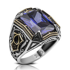 Anillo Original de Plata de Ley 925 con diseño de estilo turco dominante para hombre, piedra de Zirconia cúbica negra, roja, azul, verde y amarilla - Product Image 5