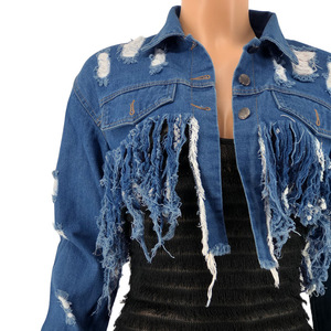 S- 5XL Tallas grandes Borlas rasgadas Chaqueta de mezclilla Mujeres Elegantes Jeans Chaquetas High Street Fall Coat - Product Image 6